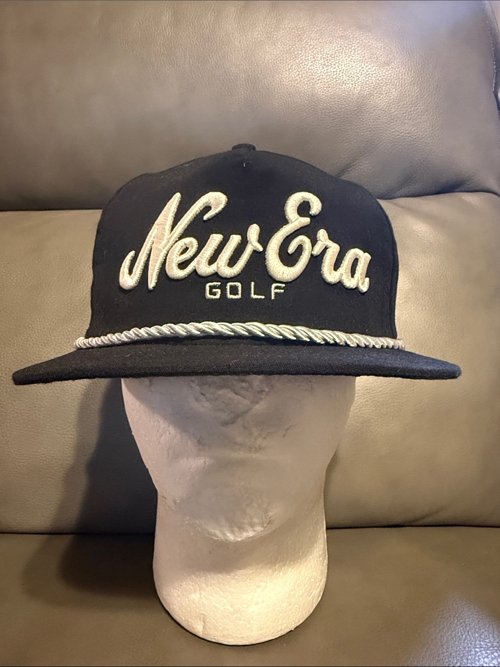 New Era Black and White Rope-Trim Golf Snapback Hat